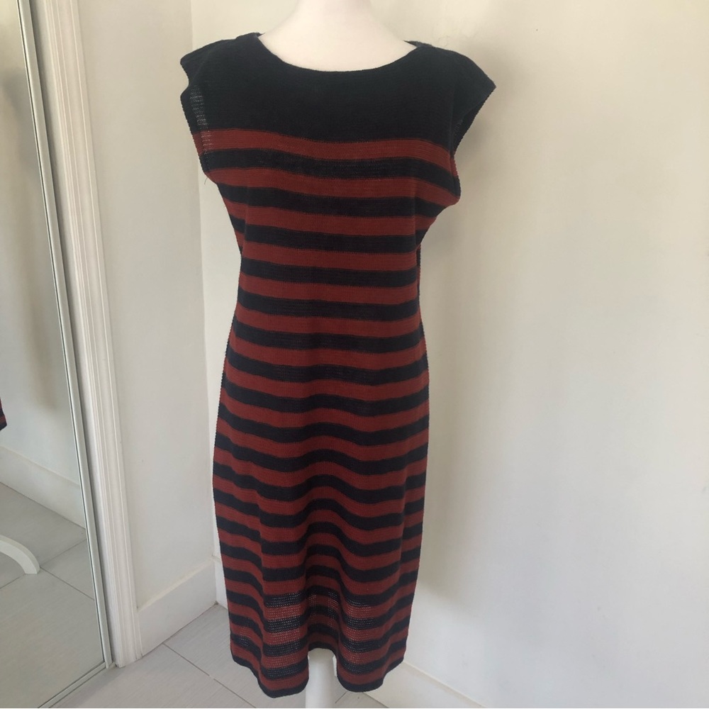 LRL Lauren Jeans Co. Ralph Lauren Women Striped Sleeveless Knit Midi Dress sz M